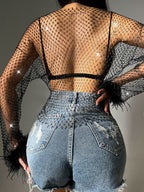 Floriana Rhinestone Mesh Top