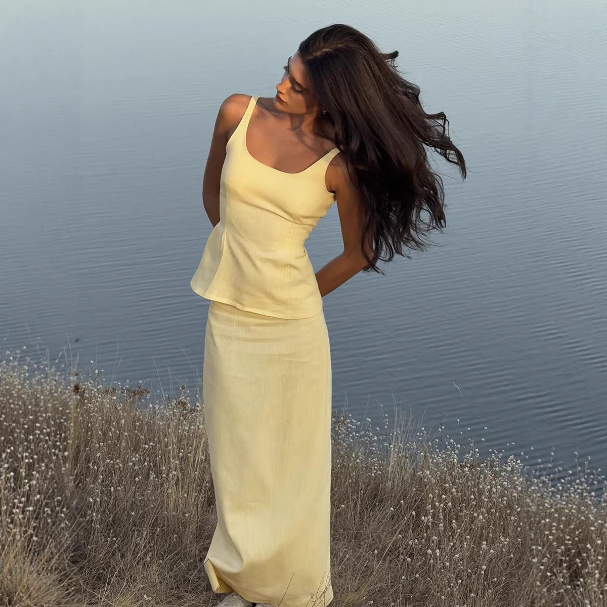 Evelina Scoop-Neck Tank and Fishtail Maxi Skirt Two-Piece Set