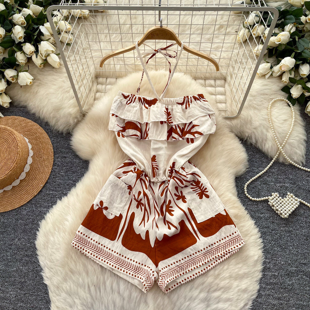Melania Halter Ruffle Print Romper