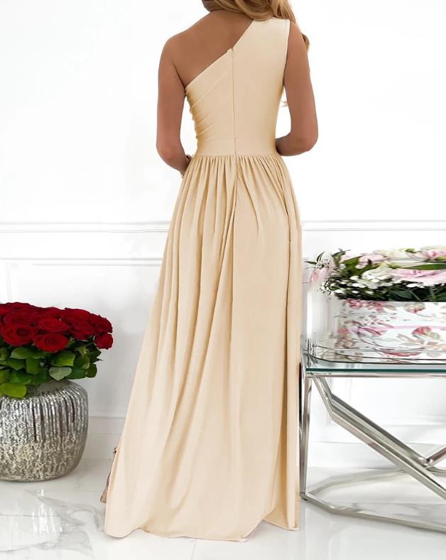 Filomena One-Shoulder Cutout High-Slit Maxi Dress