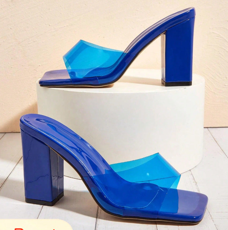 Ofelia Patent Block-Heel Square-Toe Mules