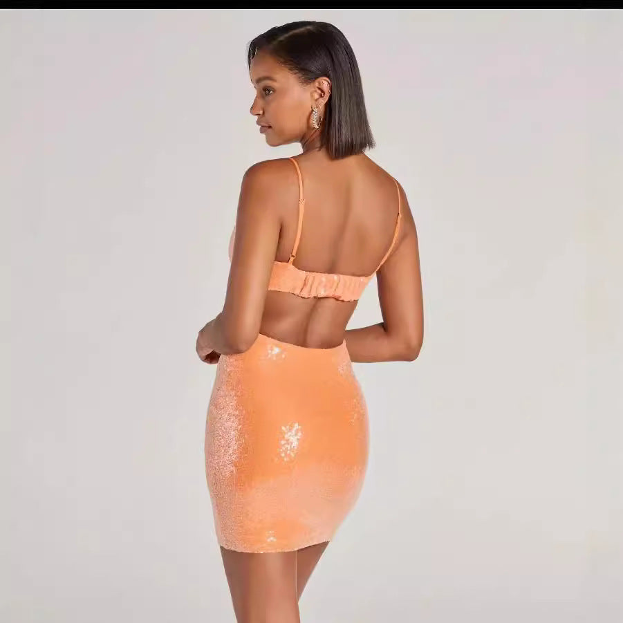 Doriana Sequin Cutout Backless Bodycon Midi Dress