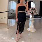 Emanuela White Cutout Bandeau Crop & Midi Skirt Set