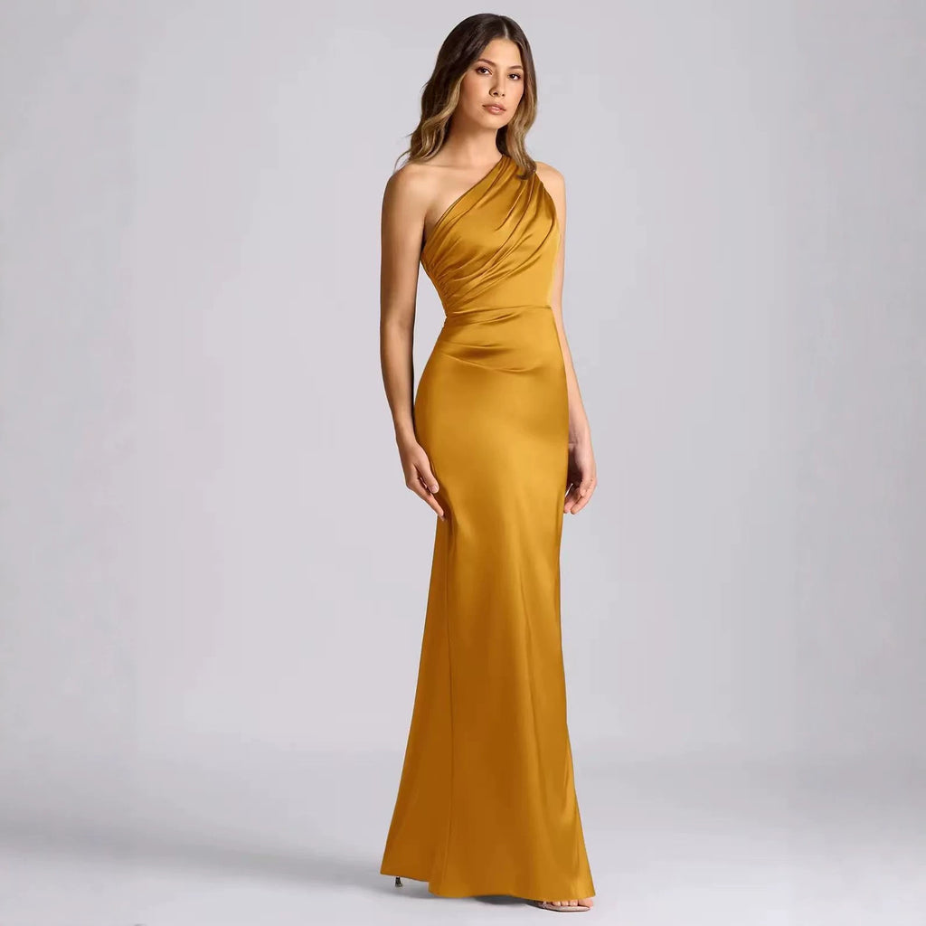 Rosita One-Shoulder Ruched Satin Maxi Dress
