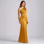 Rosita One-Shoulder Ruched Satin Maxi Dress