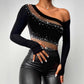 Drusilla Rhinestone Mesh Top