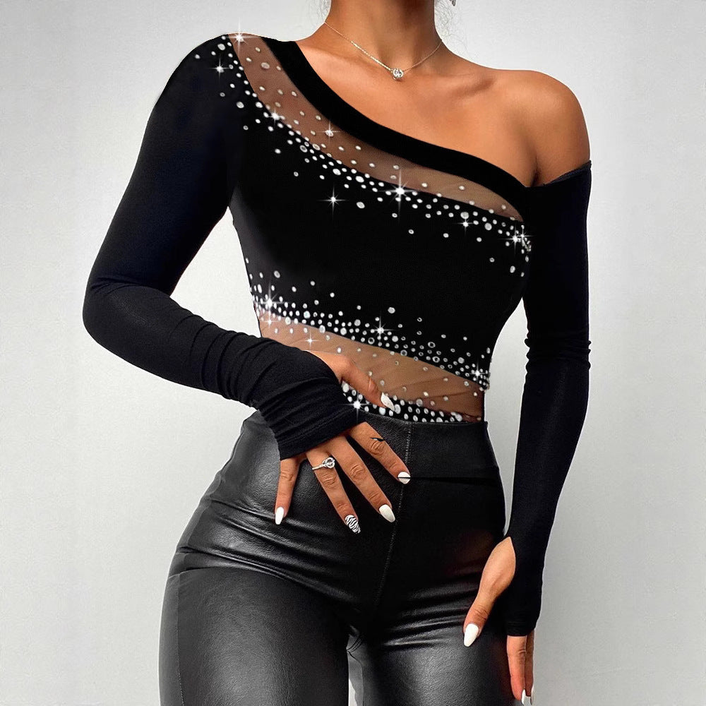 Drusilla Rhinestone Mesh Top