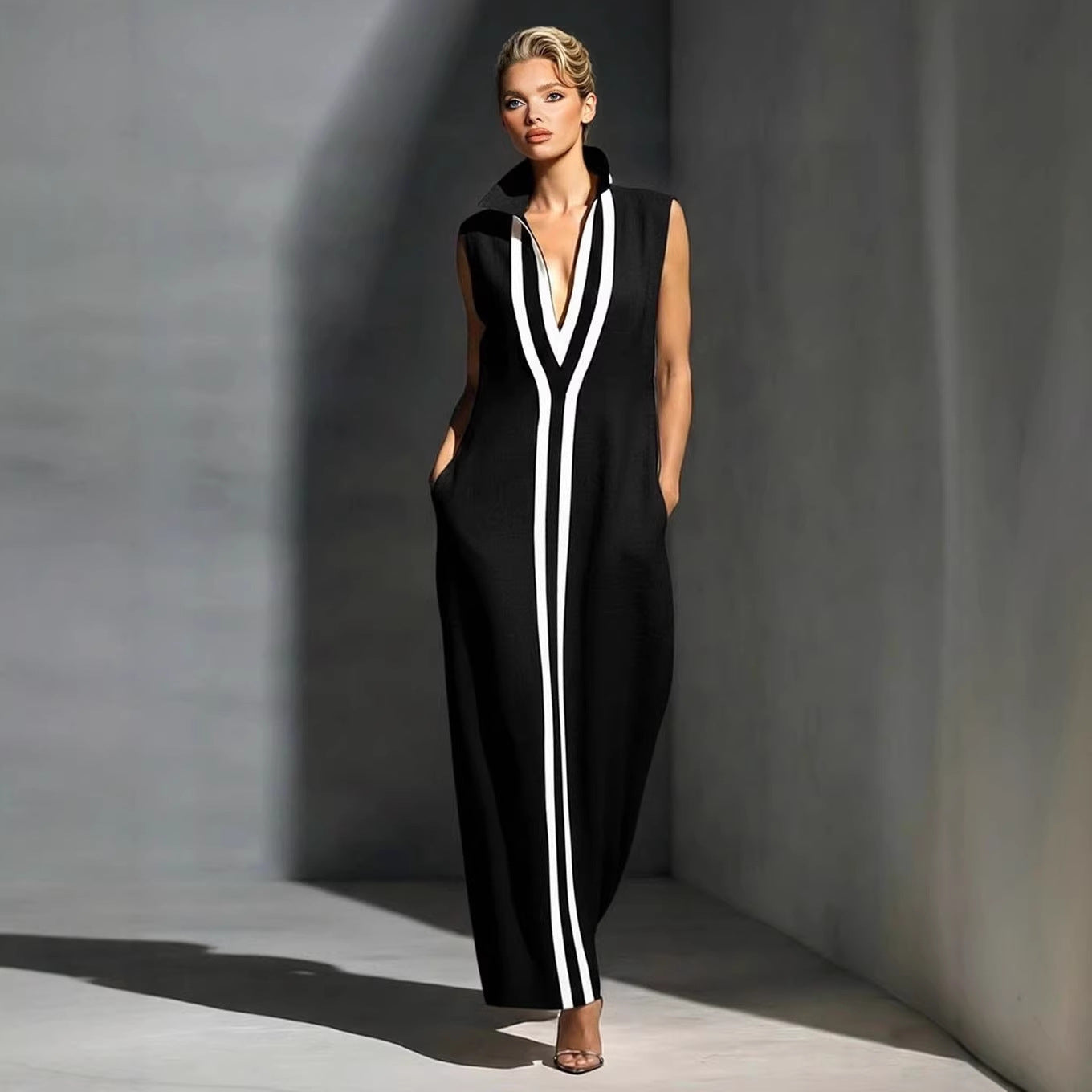 Egle Colorblock Contrast-Stripe Ribbed Maxi Dress