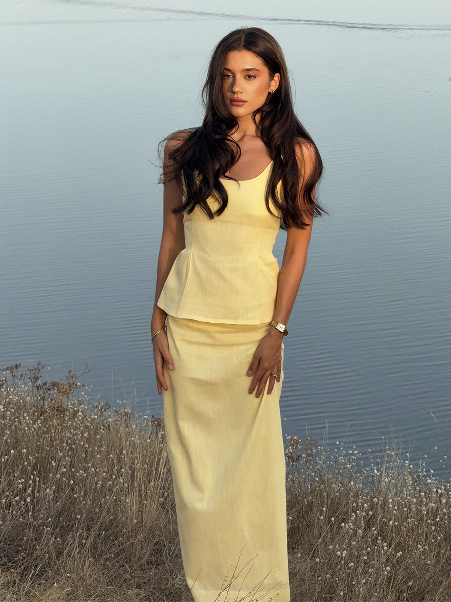 Evelina Scoop-Neck Tank and Fishtail Maxi Skirt Two-Piece Set