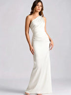 Rosita One-Shoulder Ruched Satin Maxi Dress