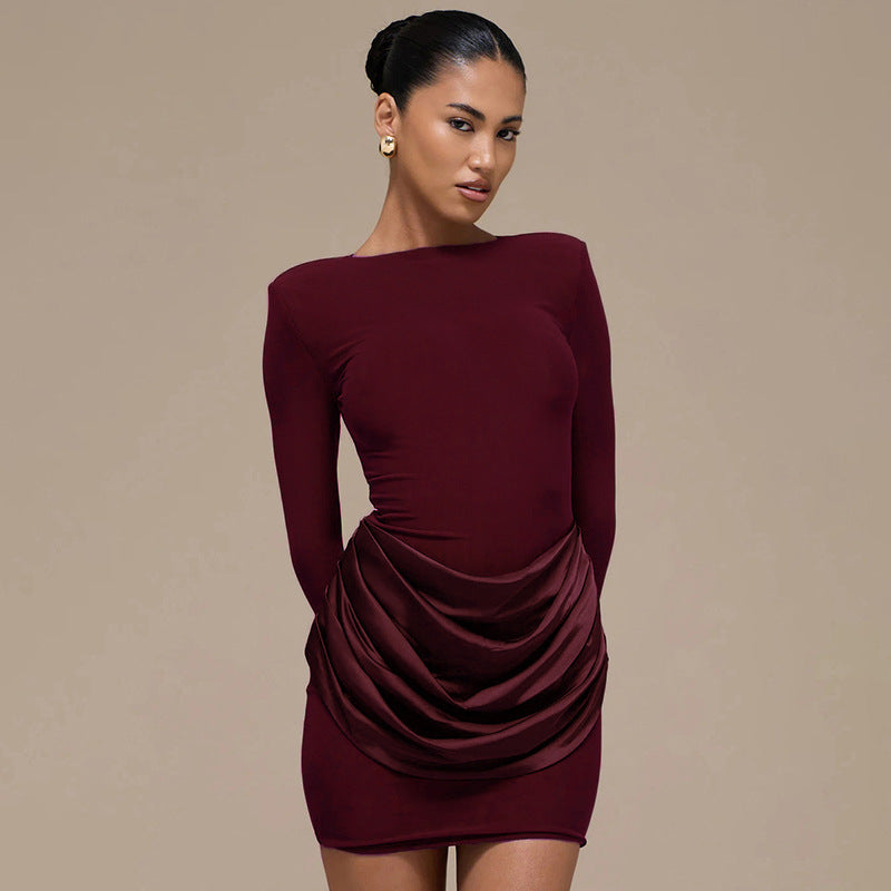 Mafalda Ruched Satin Long-Sleeve Bodycon Mini Dress