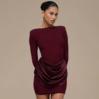 Mafalda Ruched Satin Long-Sleeve Bodycon Mini Dress