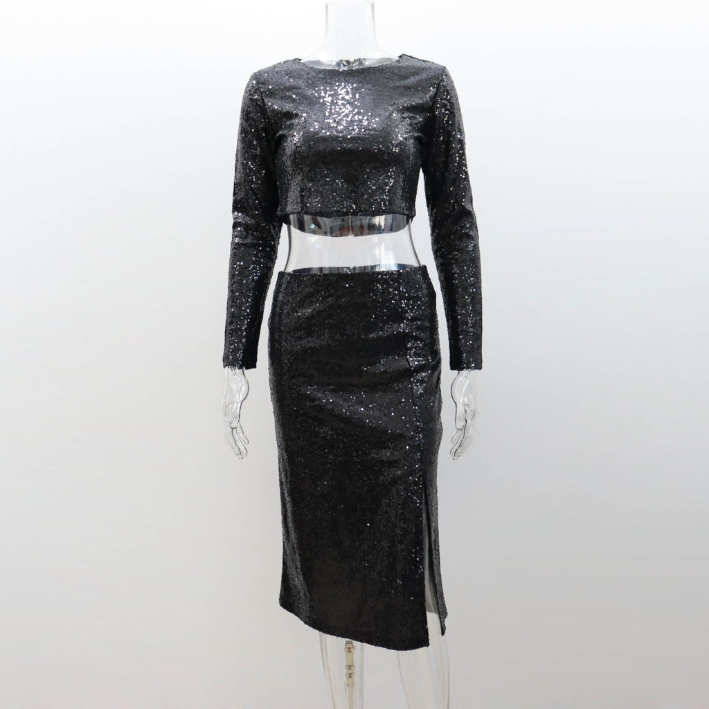 Gisella Sequin Crop Top & Split Skirt Two-Piece Set