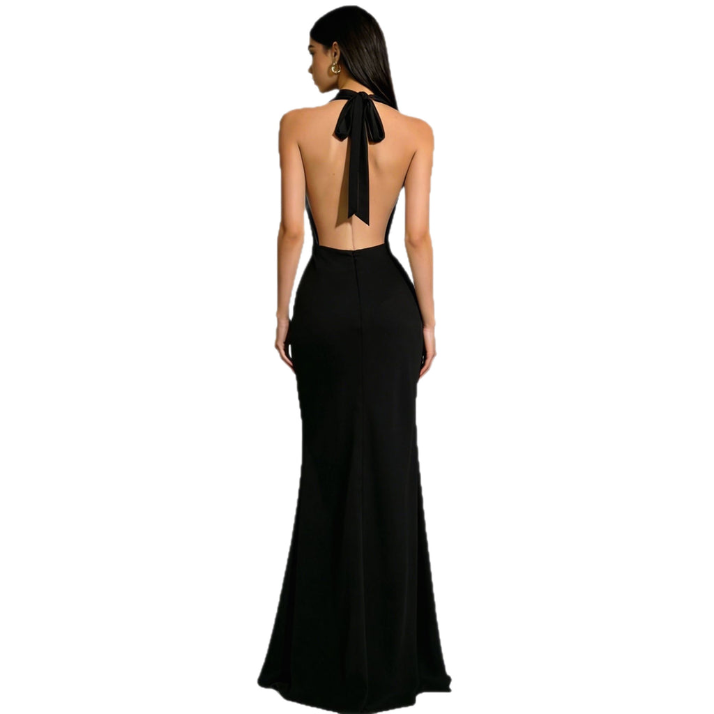 Liora Satin Cowl-Neck Backless Maxi Gown