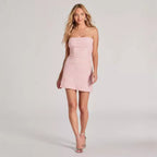 Lidia Pink Sequin Bow Strapless Mini Dress