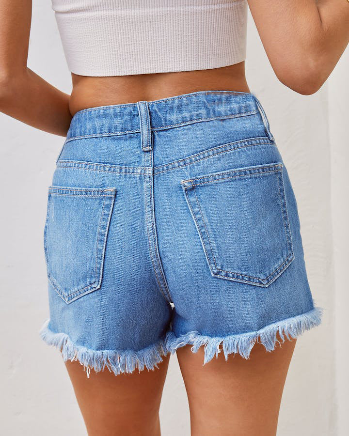 Remi High-Waist Ripped Denim Shorts