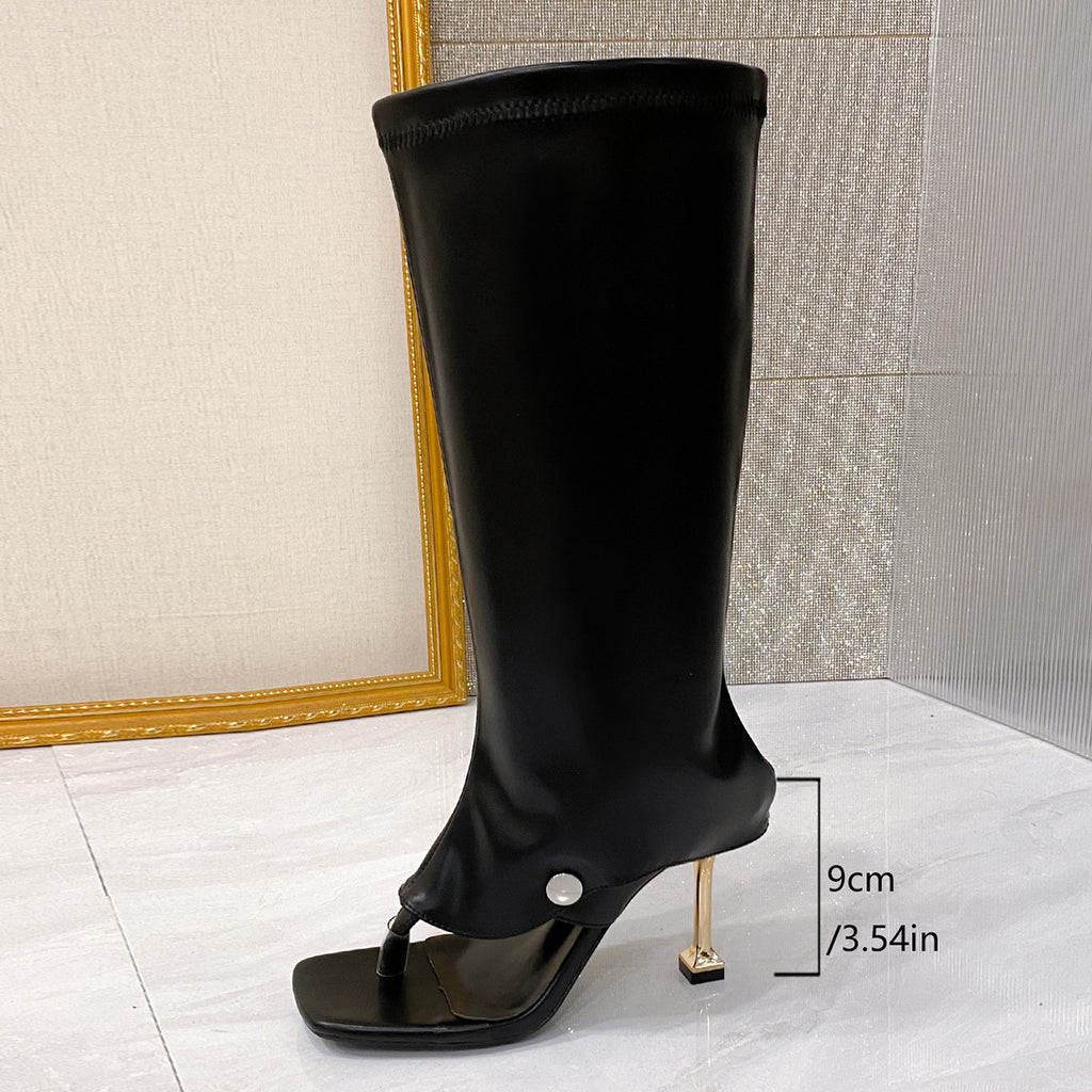 Venusta Square-Toe Toe-Loop Heeled Sandals