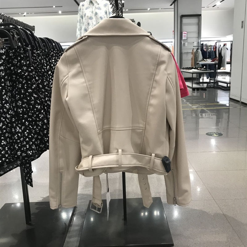 Bruna Cropped Faux Leather Moto Jacket