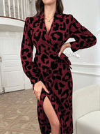 Concetta Leopard Print Satin Wrap Midi Dress