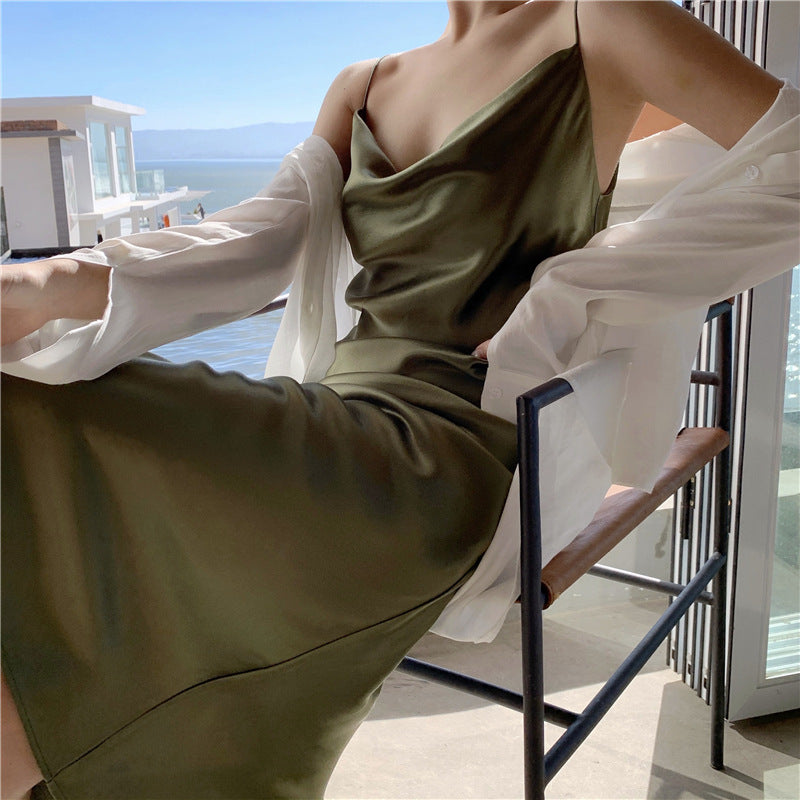 Ginestra Cowl-Neck Satin Slip Dress