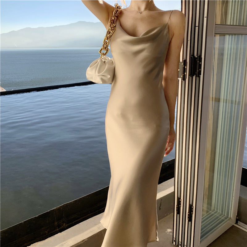 Ginestra Cowl-Neck Satin Slip Dress