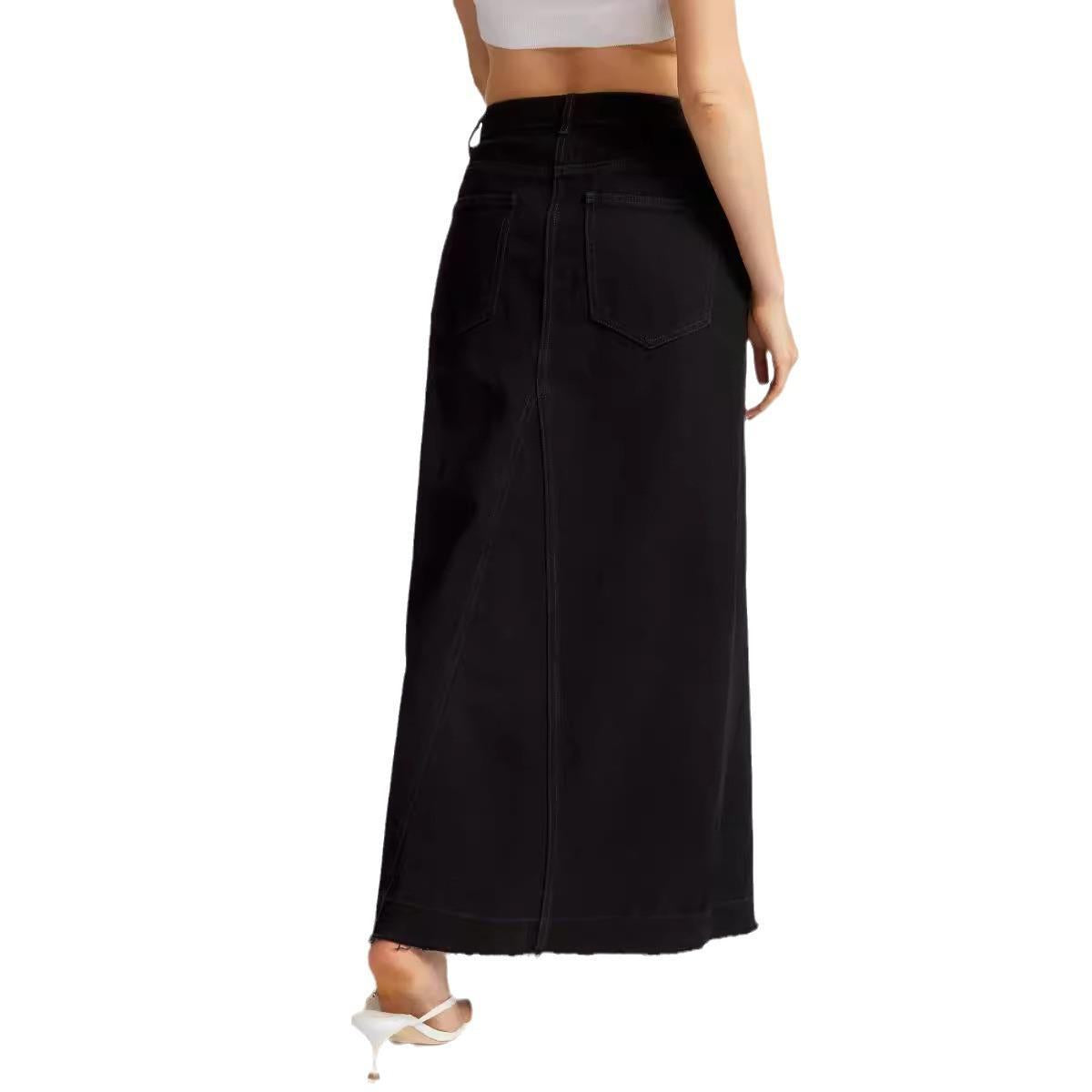 Brunilde High-Waist Slit Denim Maxi Skirt