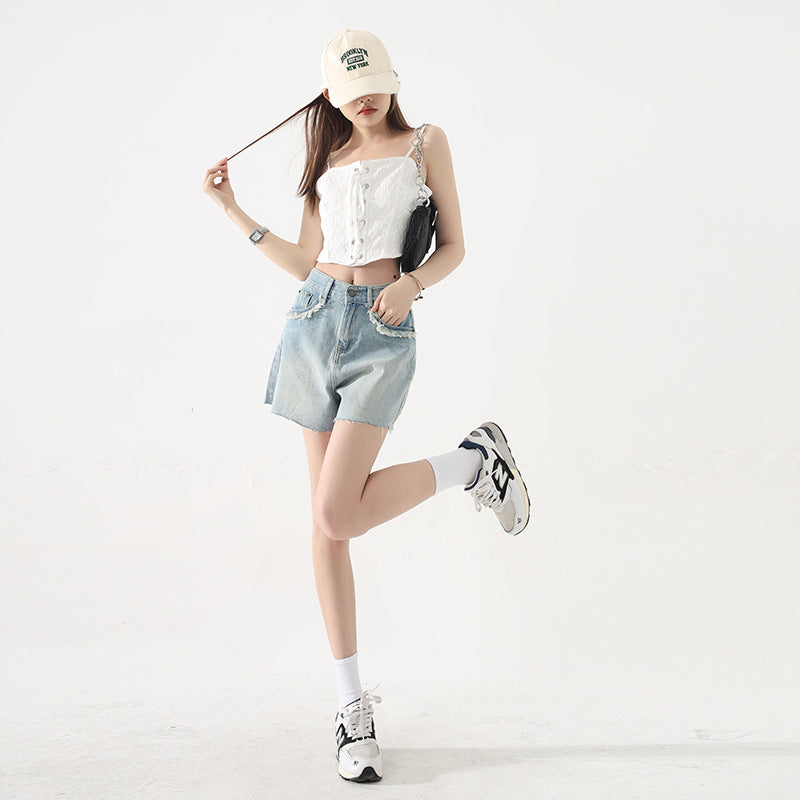 Cornelia High Waist Frayed Denim Shorts