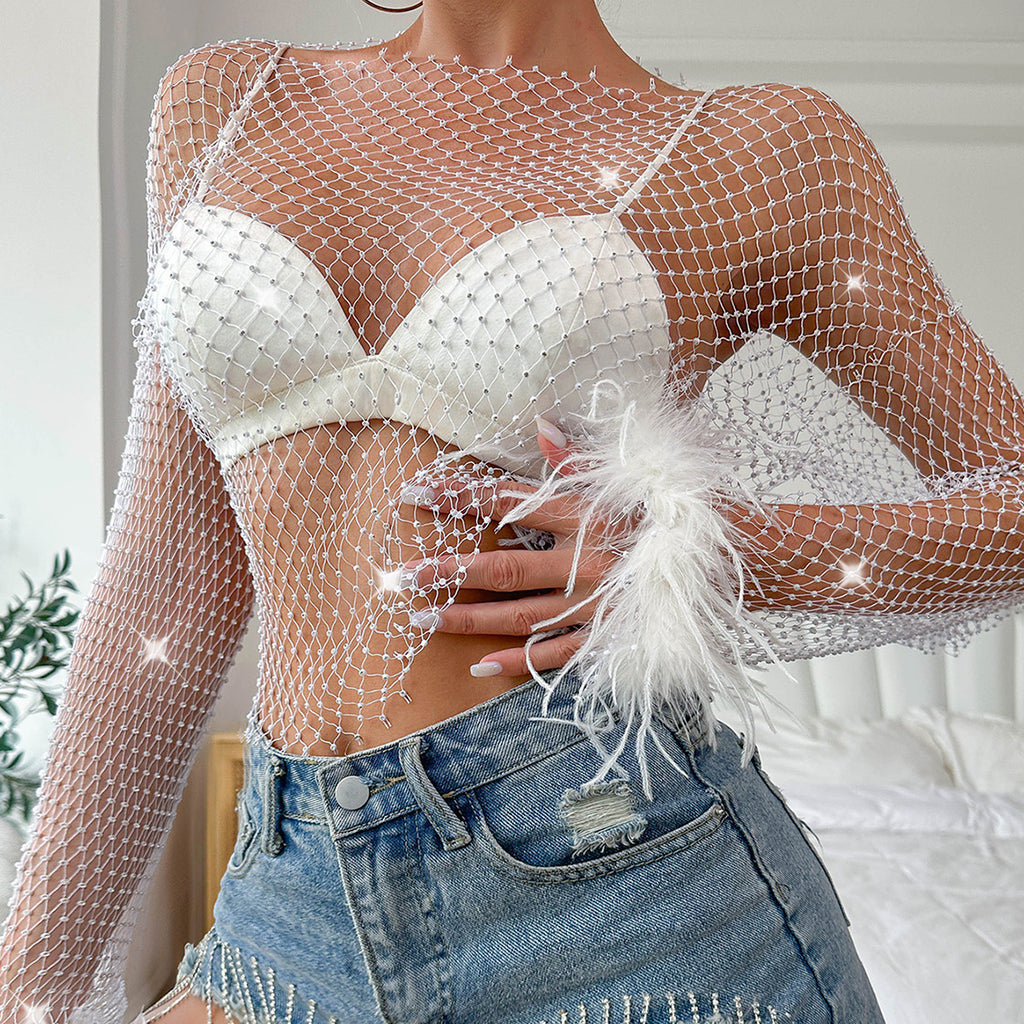 Floriana Rhinestone Mesh Top