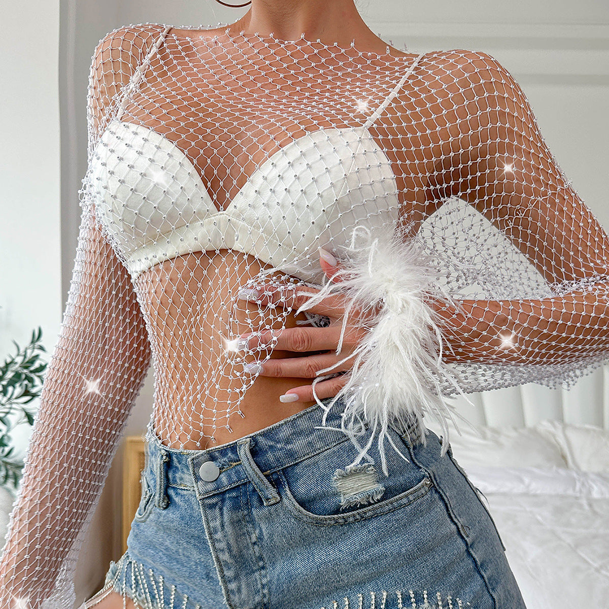 Floriana Rhinestone Mesh Top