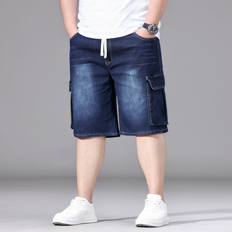 Vincenza Elastic-Cord Cargo Denim Shorts