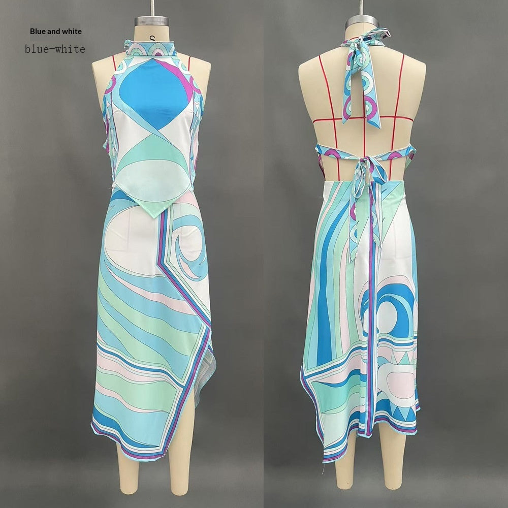 Ginevra Swirl Print Halter Top & Skirt Set