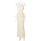 Assunta Metal-Ring Halter Backless Ruched Maxi Dress