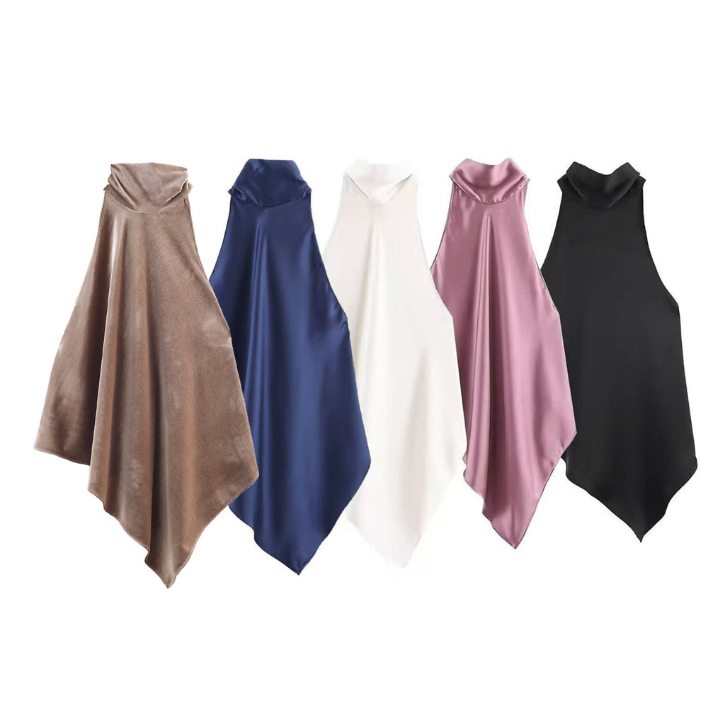 Mirtilla Satin Cowl Halter-Neck Top