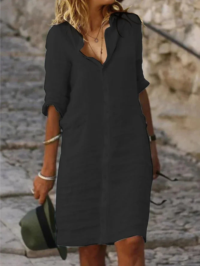 Savina Cotton-Linen Shirt Dress
