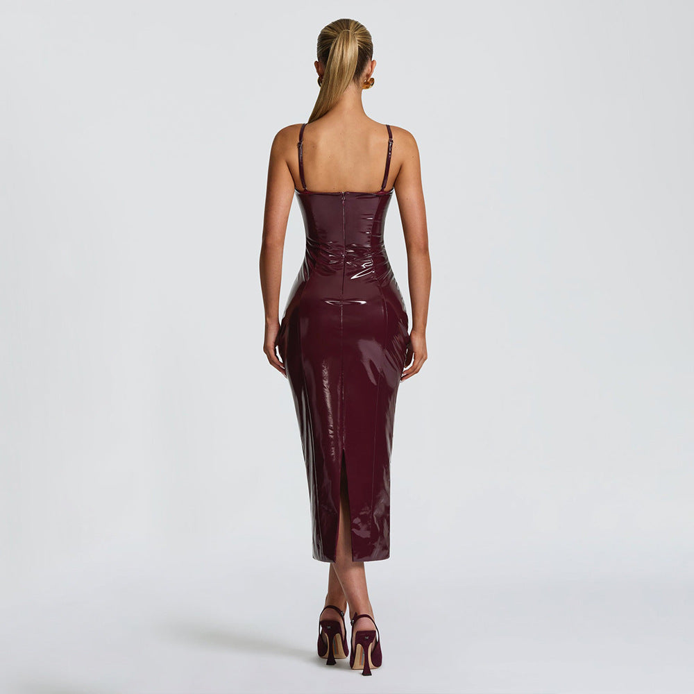 Ornella Patent Bustier Midi Dress