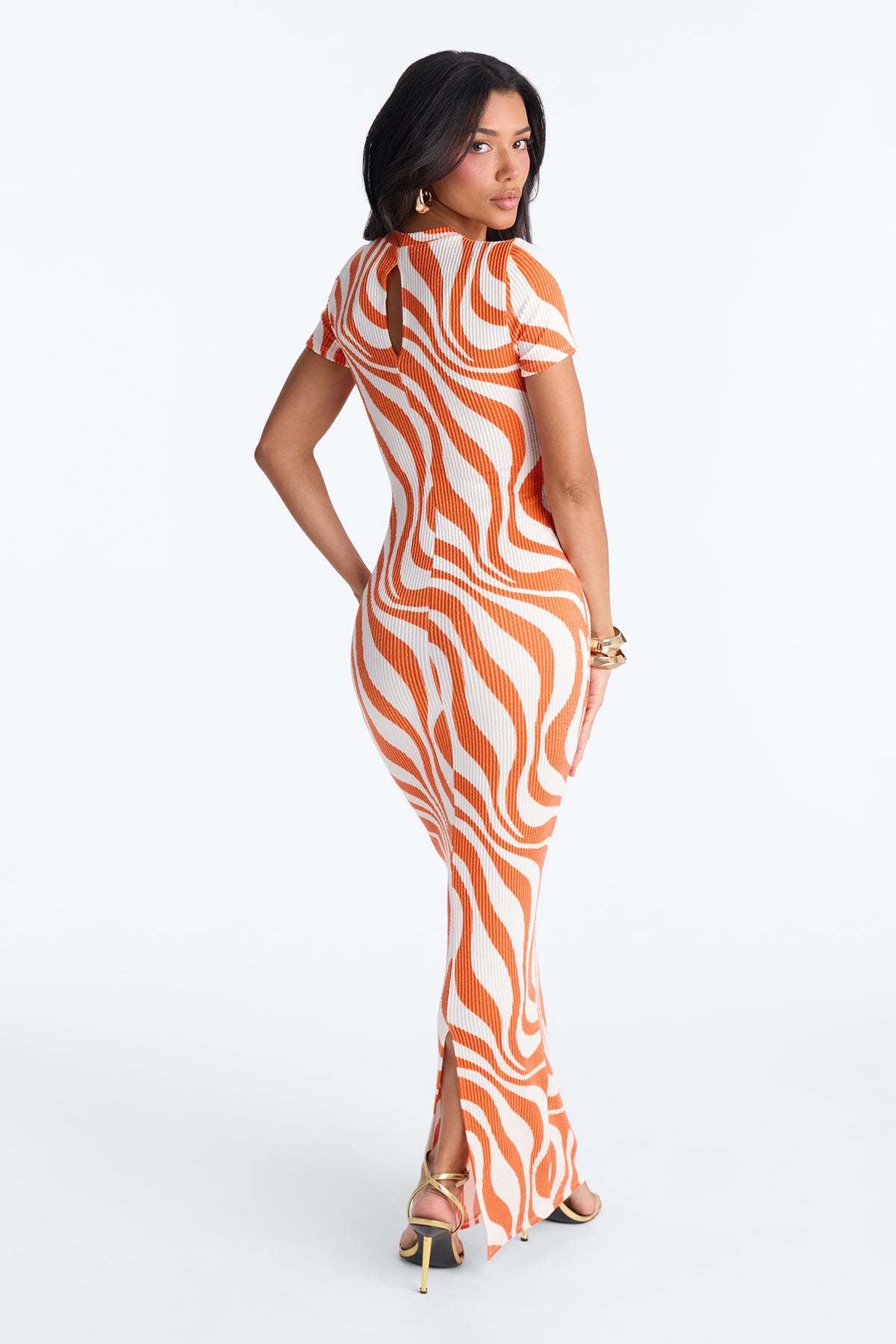 Fashionable Leopard-print Stretchy Printed Short-sleeve Slim-fit Dress