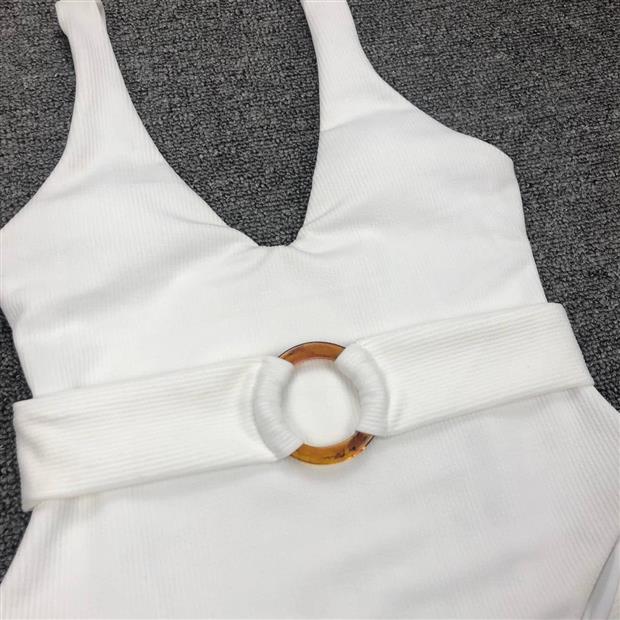Delia Ring-Belt Plunge One-Piece Swimsuit