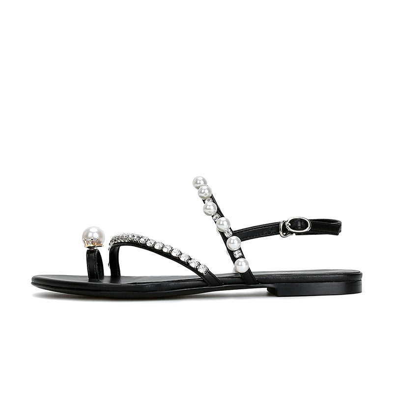 Fiordaliso Pearl Embellished Flat Thong Sandals