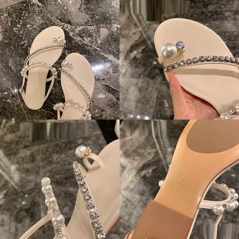 Fiordaliso Pearl Embellished Flat Thong Sandals