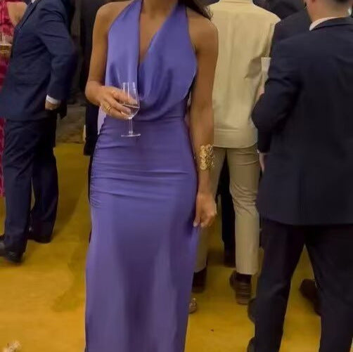 Marcella Cowl Neck Satin Halter Dress