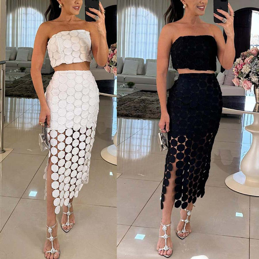 Emanuela White Cutout Bandeau Crop & Midi Skirt Set