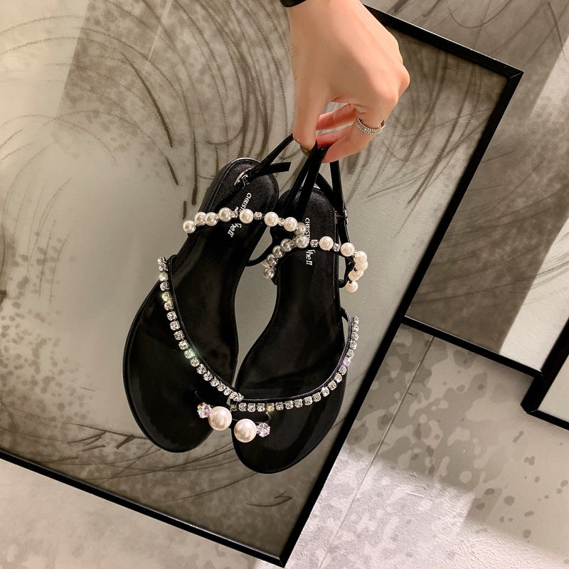Fiordaliso Pearl Embellished Flat Thong Sandals