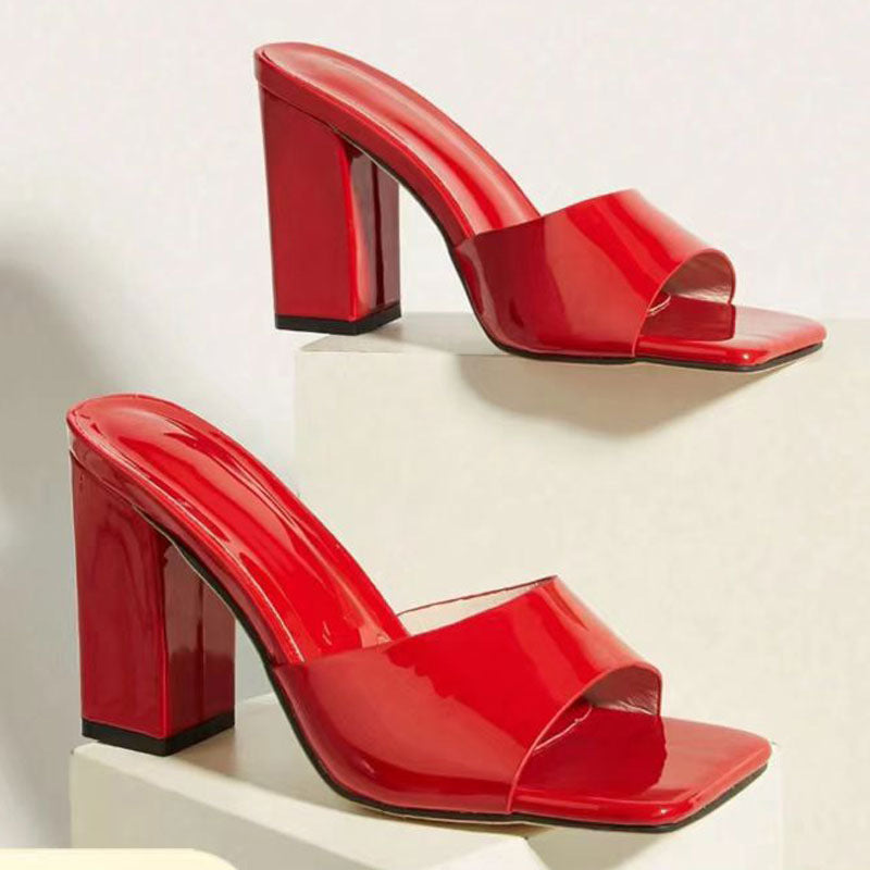 Ofelia Patent Block-Heel Square-Toe Mules