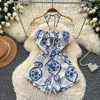 Melania Halter Ruffle Print Romper