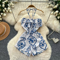 Melania Halter Ruffle Print Romper