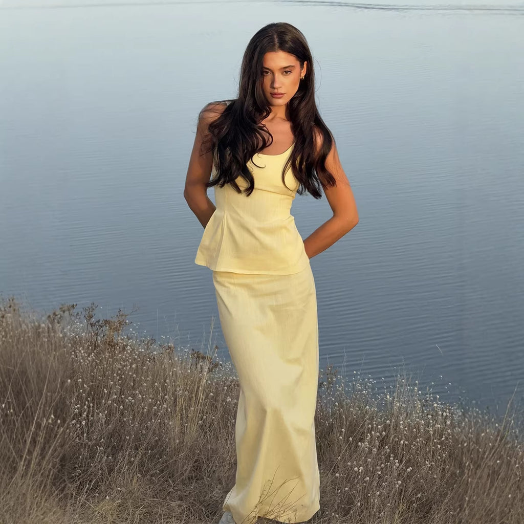 Evelina Scoop-Neck Tank and Fishtail Maxi Skirt Two-Piece Set