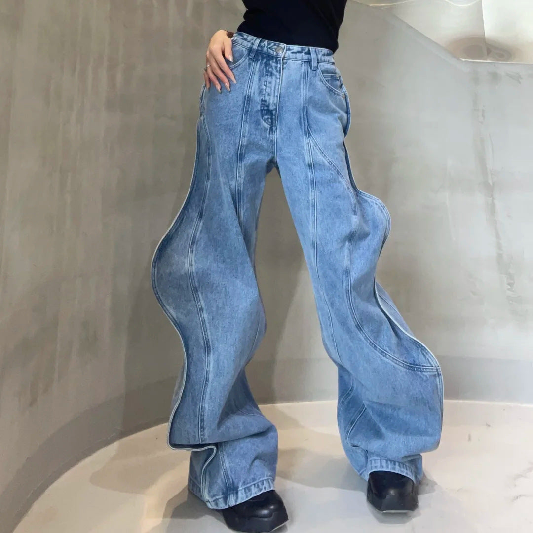 Santina High Waist Asymmetric Wide Leg Jeans