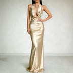 Liora Satin Cowl-Neck Backless Maxi Gown