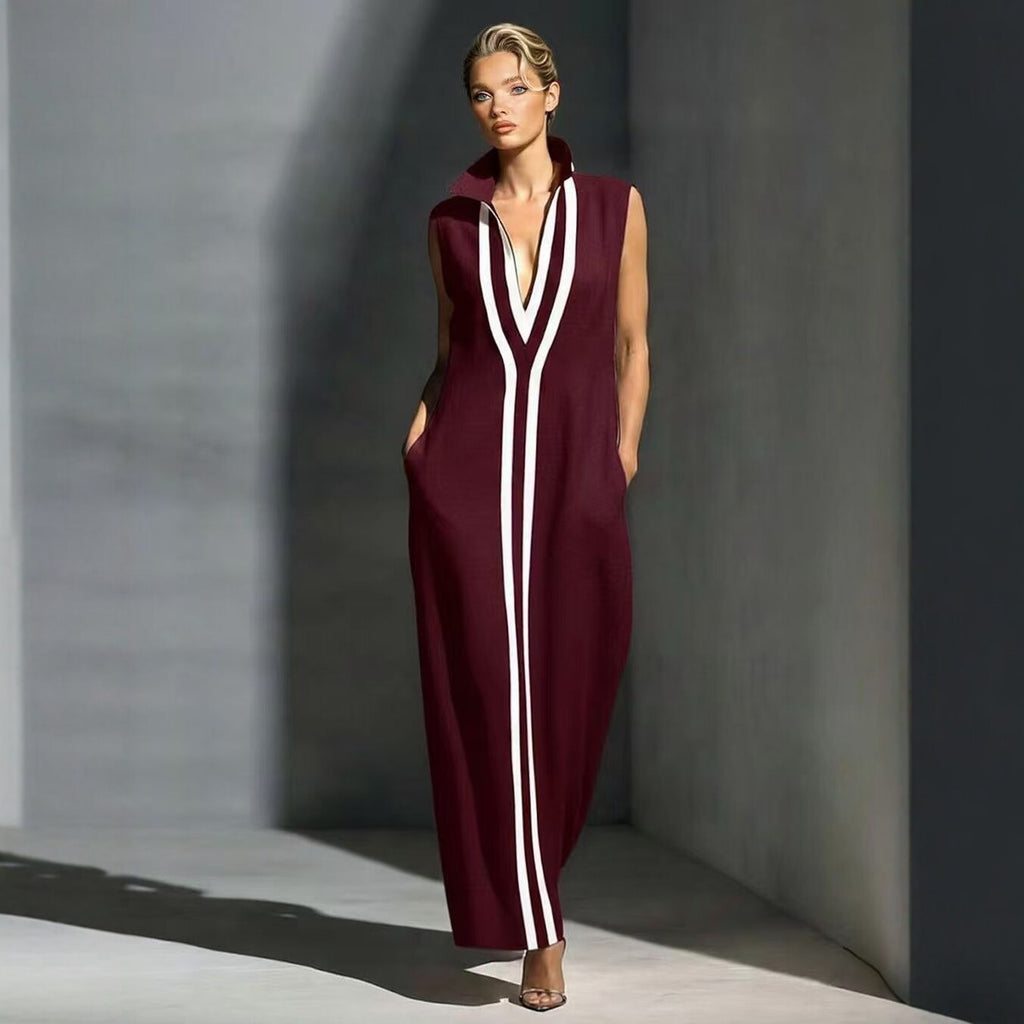 Egle Colorblock Contrast-Stripe Ribbed Maxi Dress
