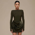 Mafalda Ruched Satin Long-Sleeve Bodycon Mini Dress